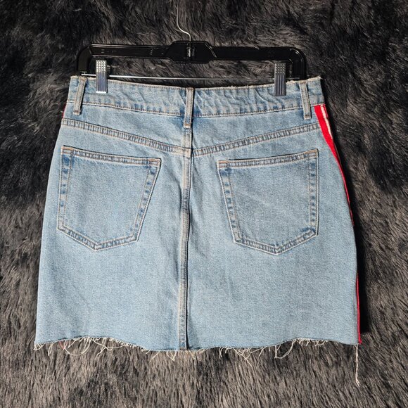 Zara Womens Side Stripe Raw Hem Denim Skirt Size L New With Tags - Picture 5 of 8